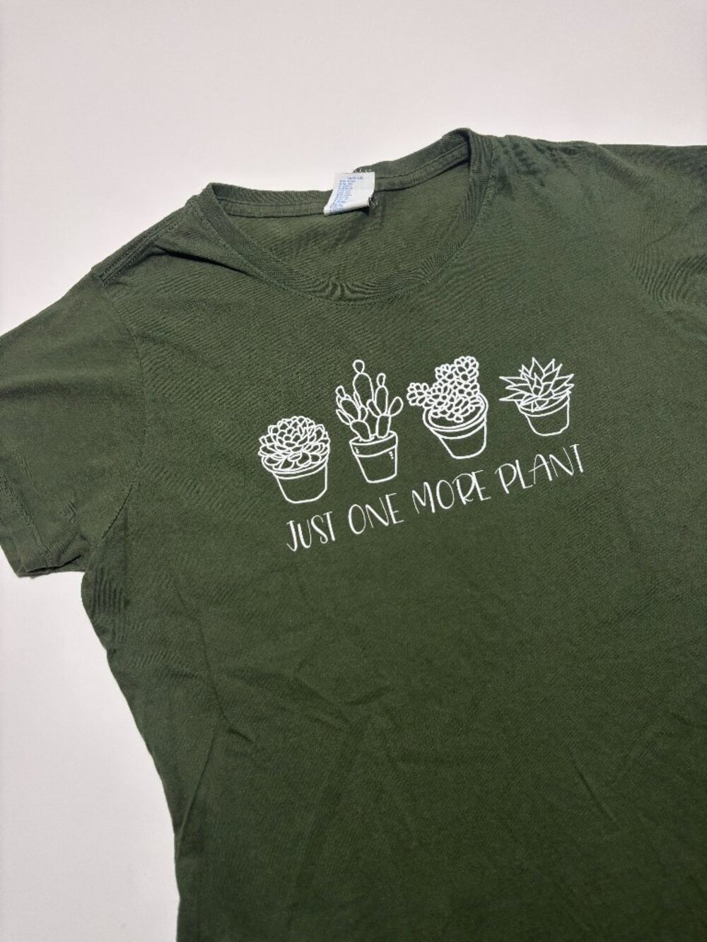 Port & Company Green & White Garden Plant Cotton T-Shirt